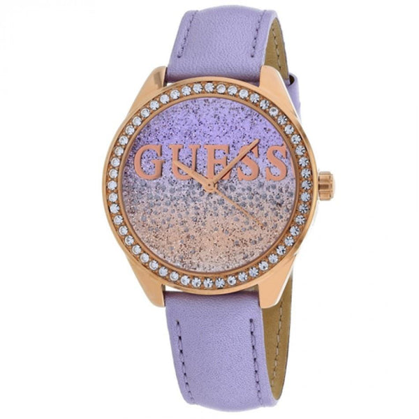 Guess Women's W0823L11 Glitter Girl Crystal Purple Leather Watch