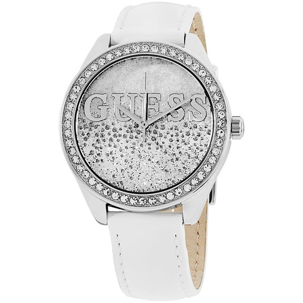 Guess Women's W0823L1 Glitter Girl Crystal White Leather Watch