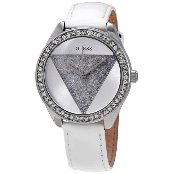 Guess Women's W0884L2 Tri-Glitz White Leather Watch
