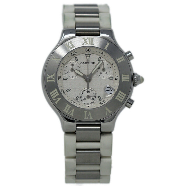 Cartier Women's W10197U2 Must 21 Chronograph Two-Tone Rubber with Stainless Steel Links Watch