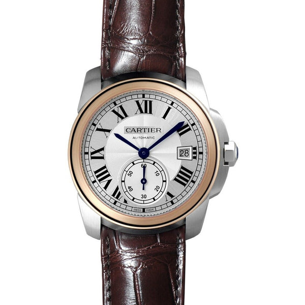 Cartier Unisex W2CA0002 Calibre De Cartier 18 Kt Rose Gold Automatic Brown Leather Watch