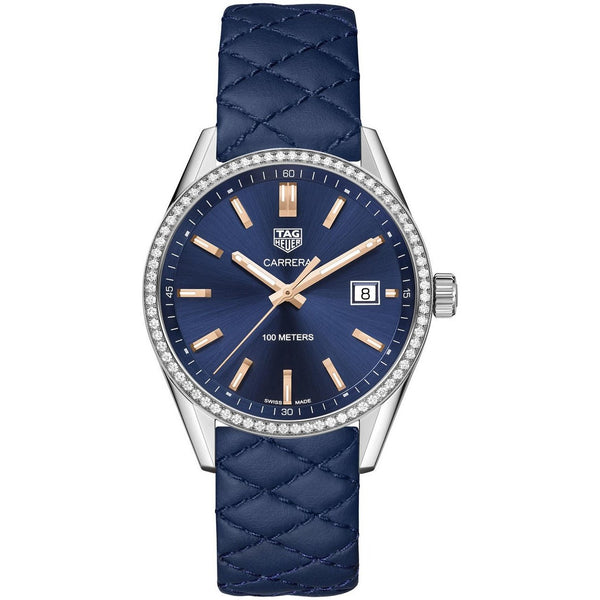 Tag Heuer Women's WAR1114.FC6391 Carrera Diamond Blue Quilted Leather Watch