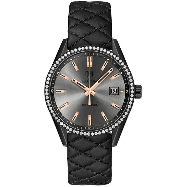 Tag Heuer Women's WAR1115.FC6392 Carrera Diamond Black Quilted Leather Watch