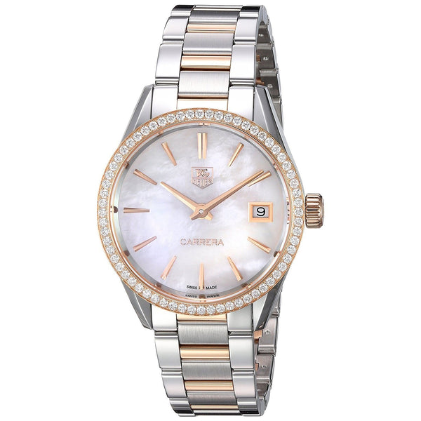 Tag Heuer Women's WAR1353.BD0779 Carrera 18kt Rose Gold Diamond Two-Tone Stainless Steel Watch