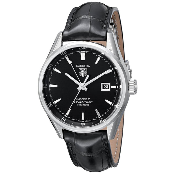 Tag Heuer Men's WAR2010.FC6266 Carrera Twin Time Automatic Black Leather Watch