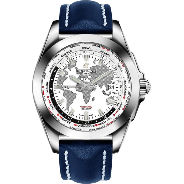 Breitling Men's WB3510U0-A777-112X Galactic Unitime Blue Leather Watch