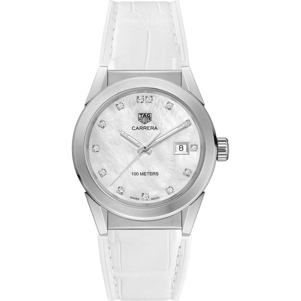 Tag Heuer Women's WBG1312.FC6412 Carrera Diamond White Leather Watch
