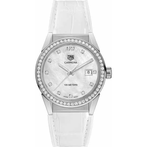 Tag Heuer Women's WBG1315.FC6412 Carrera Diamond White Leather Watch