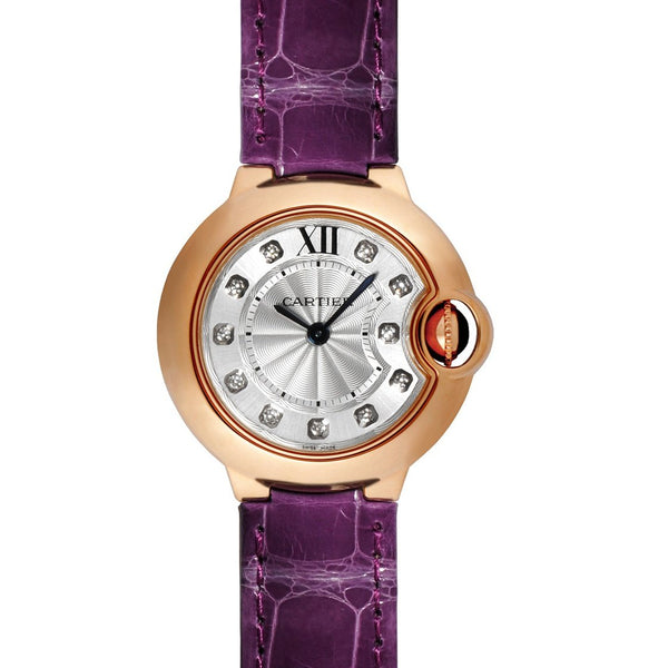 Cartier Women's WE902050 Ballon Bleu 18kt Rose Gold Diamond Purple Leather Watch