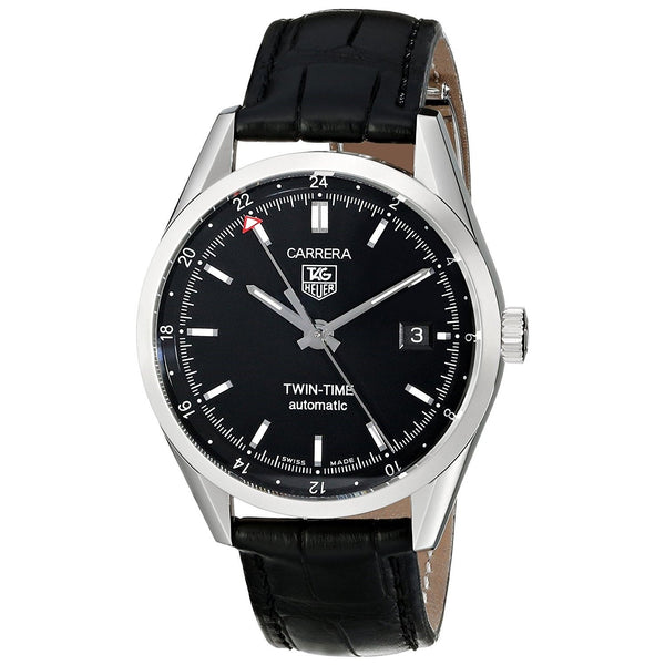 Tag Heuer Men's WV2115.FC6180 Carrera Twin Time Automatic Black Leather Watch