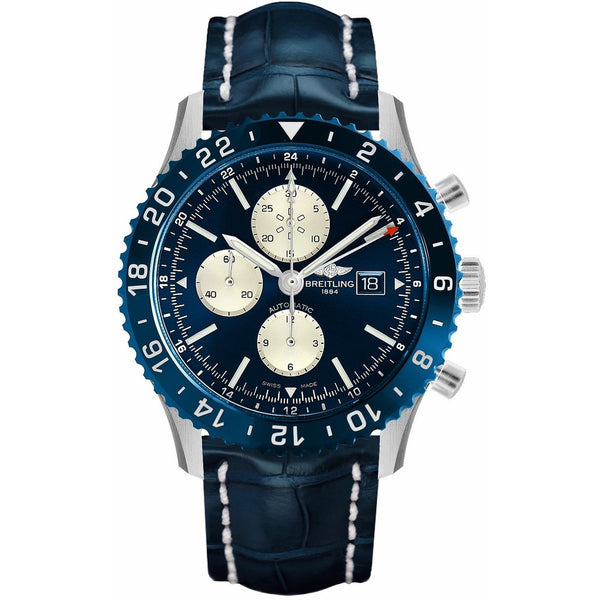 Breitling Men's Y2431016-C970-746P Chronoliner Chronograph Blue Leather Watch