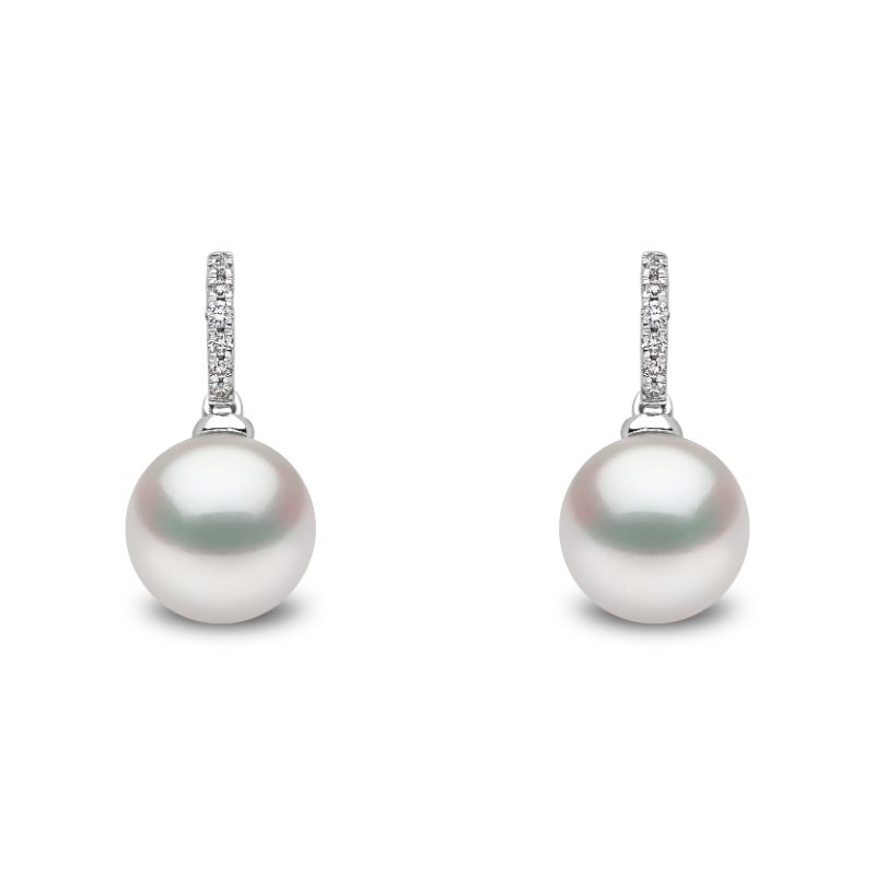 YEM0021-705 London Pearl & Diamond Drop Earrings In 18 Karat White Gold With 2 Fresh Water Pearls