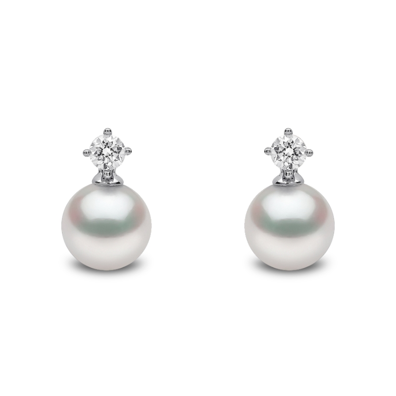 YEM1130-7X London Pearl & Diamond Drop Earrings In 18 Karat White Gold With 2 Akoya Pearls
