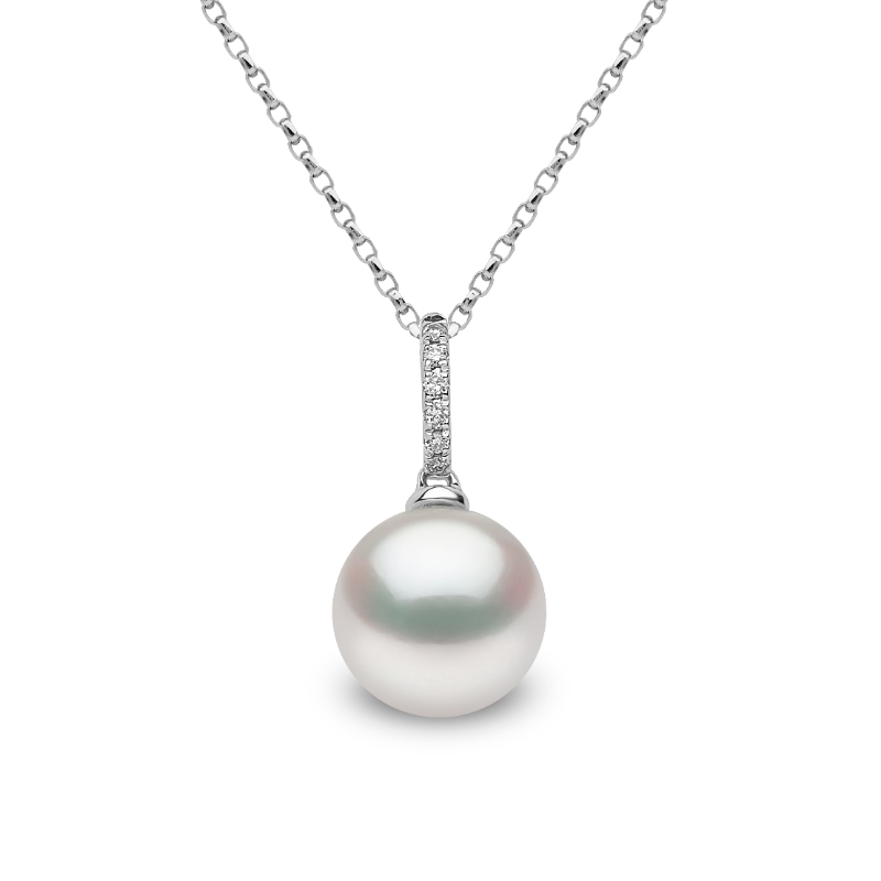 YPM0021-705+C London Pearl & Diamond Pendant In 18 Karat White Gold With 1 Fresh Water Pearl