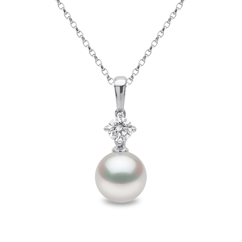 YPM1130-7X London Pearl & Diamond Pendant In 18 Karat White Gold With 1 Akoya Pearl
