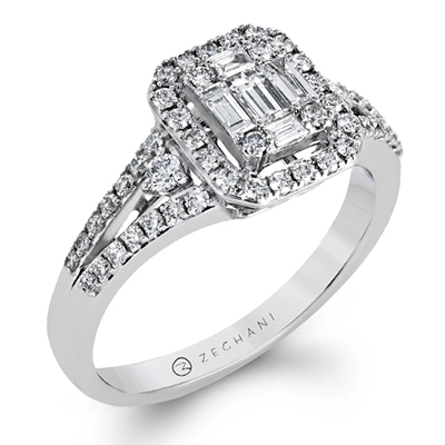Zeghani White Gold Princess Cut Halo Engagement Ring