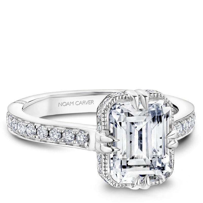 Noam Carver 18K White Gold Emerald Cut Diamond Engagement Ring Semi-Mounting - A004-01WS-FCYA