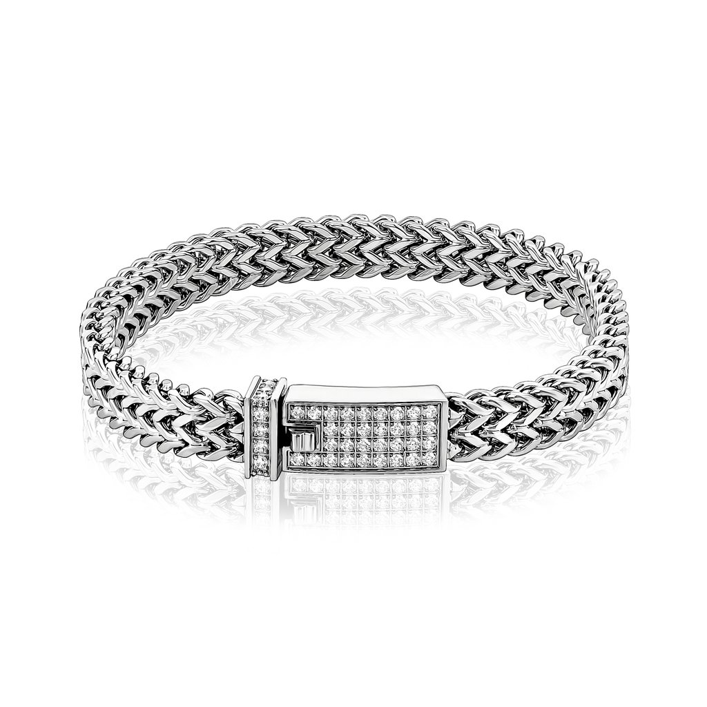 Stainless-Steel Double Franco Link with C.Z Stones Bracelet