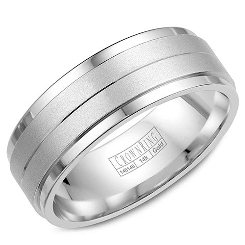 Crown Ring 14k White Gold Wedding Band - WB-8262-M10