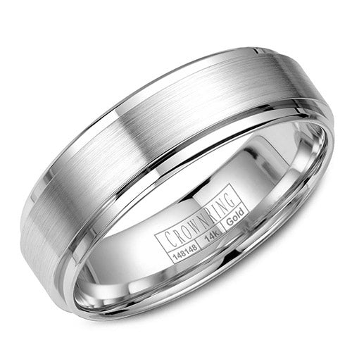 Crown Ring 14k White Gold Wedding Band - WB-9034-M10