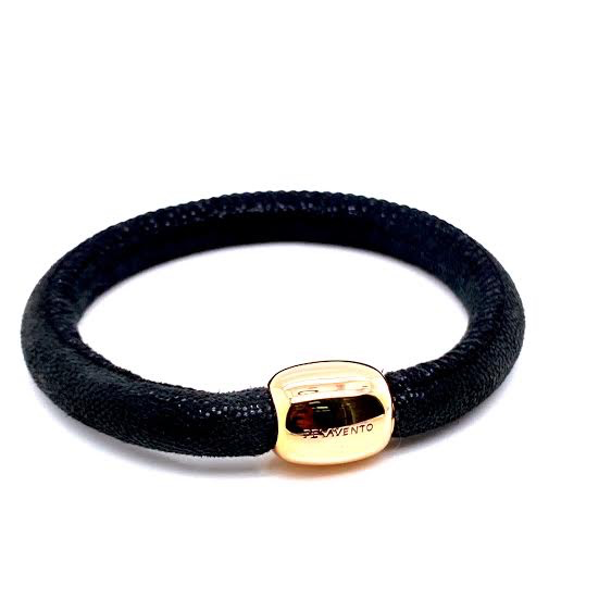 18k Rose-Gold Black Leather Bracelet