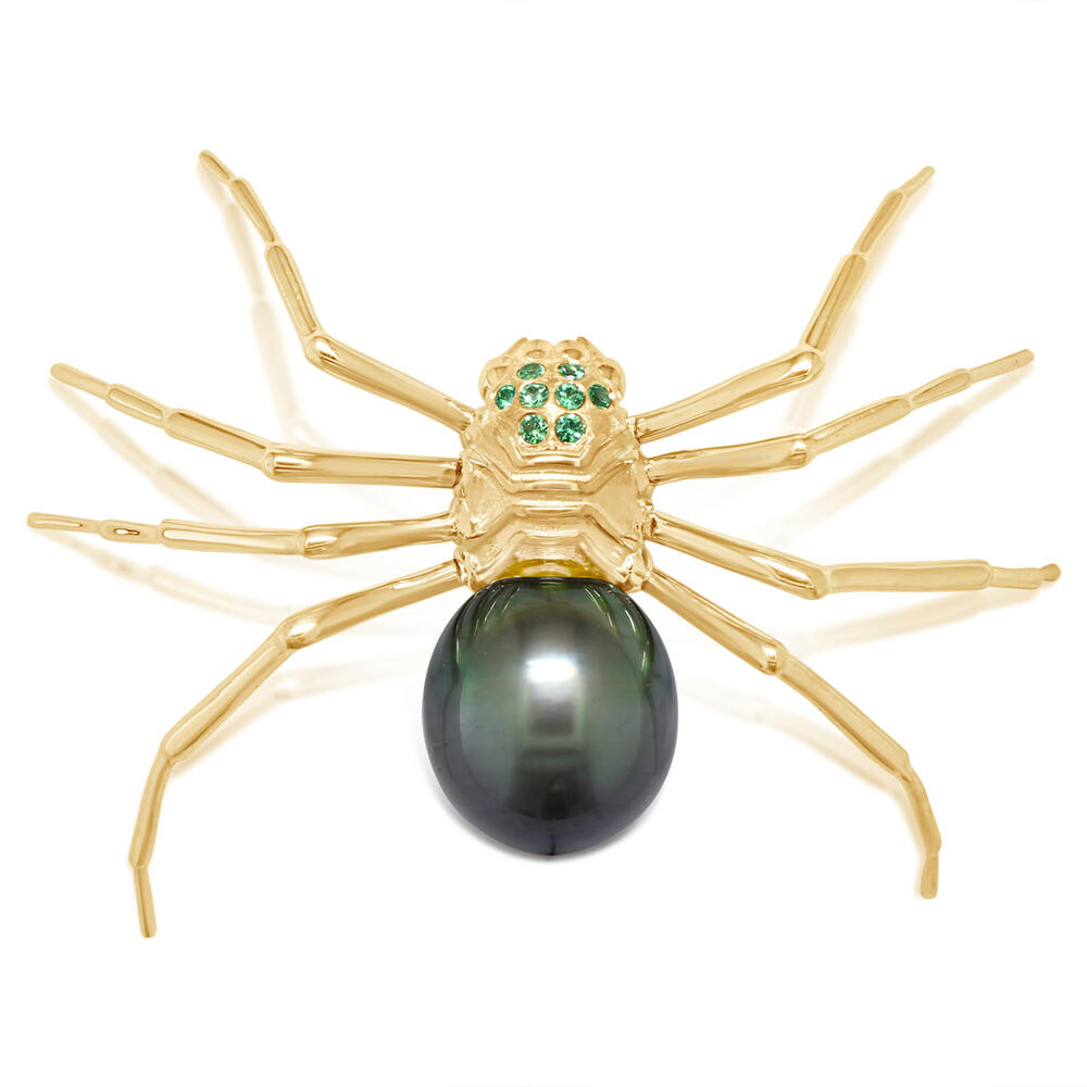 Parlé 14K Yellow Gold Pearl Spider Brooch