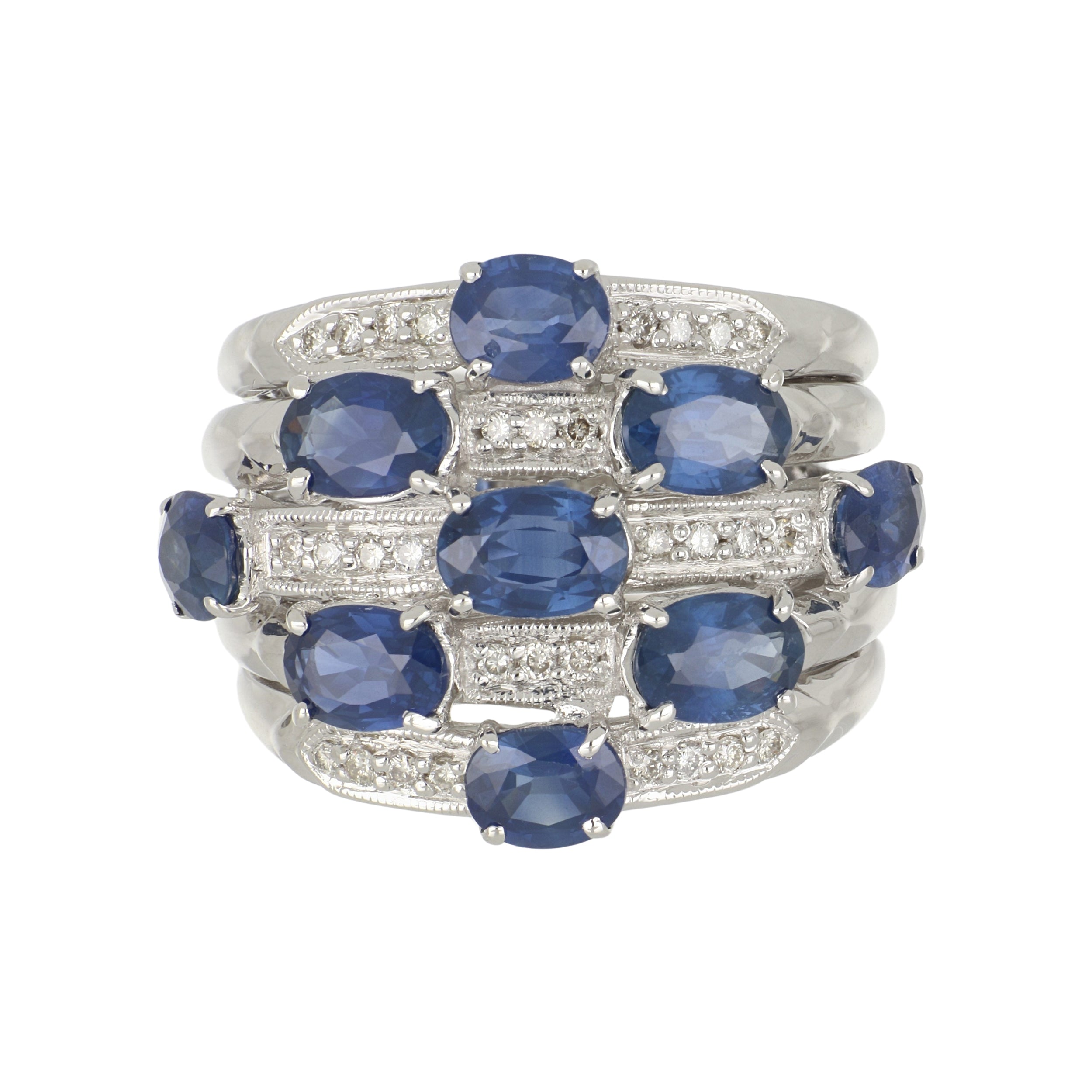 Estate 18K White Gold Sapphire & Diamond Ring