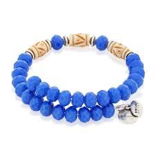 Deep Sea Wrap Beads Bangle Bracelet (Silver/Navy Blue)