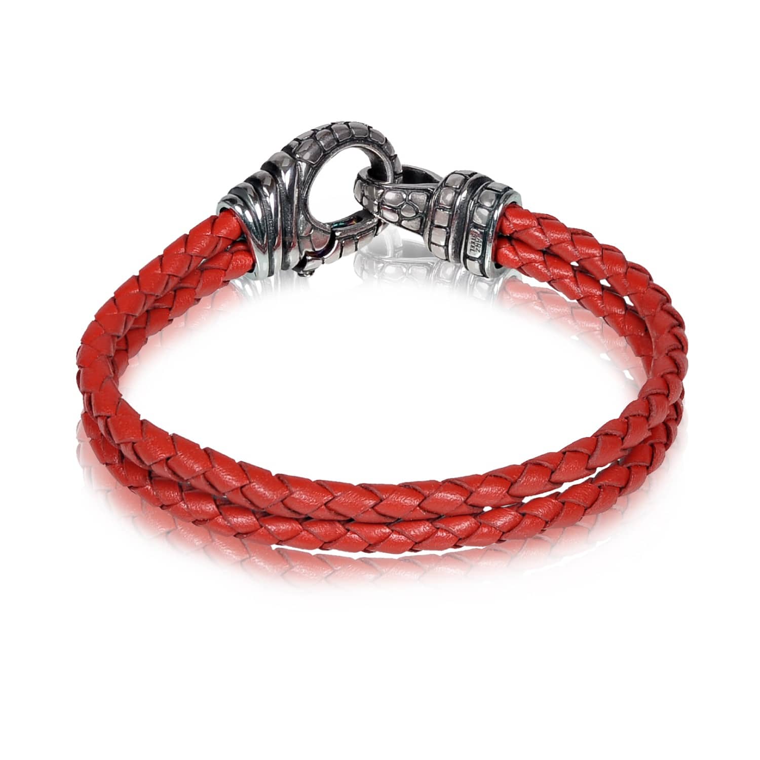 4mm Double-Row Red Leather Steel Bracelet