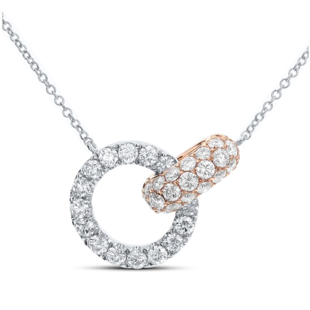 18K Rose & White Gold 1.00ctw Diamond Interlocking Pendant Necklace- ANK-13478WR