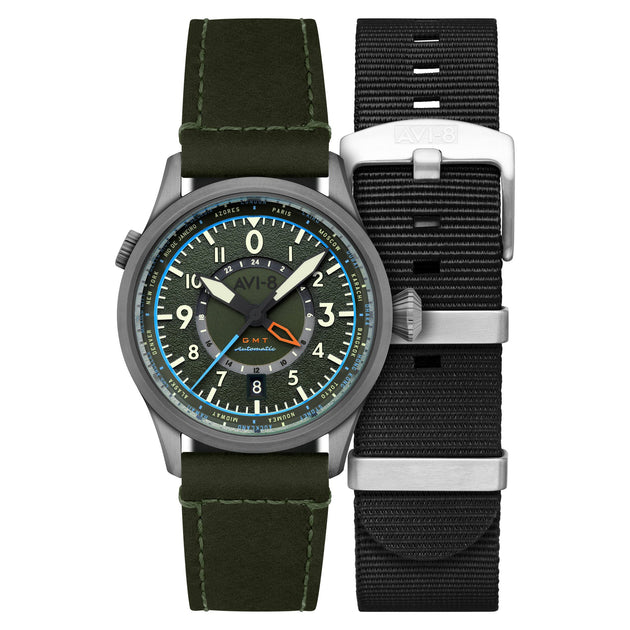 AVI-8 Flyboy Wingman Worldtimer GMT Automatic Jungle Green