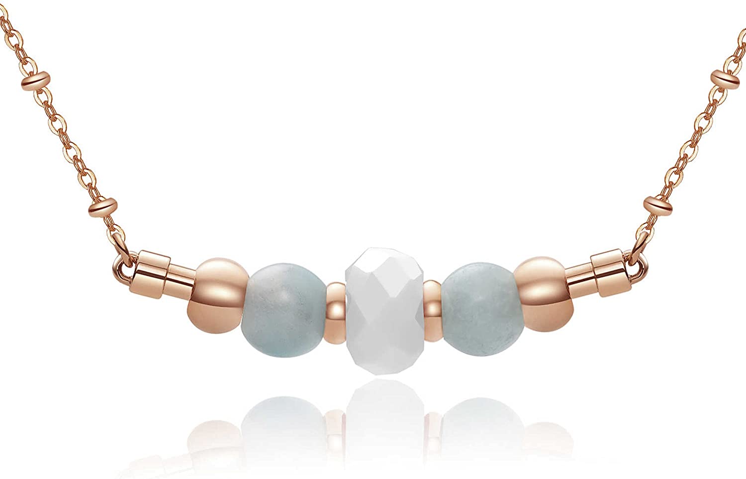 Très Jolie Agate and Natural Stones Steel Pendant Necklace (Rose-Gold)