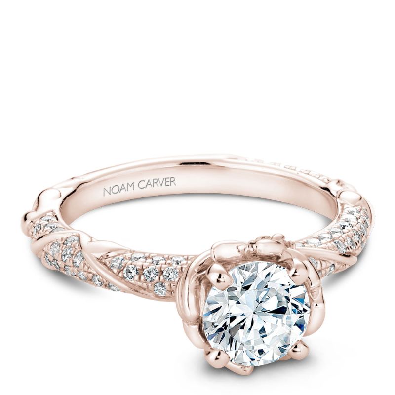 Noam Carver 18K Rose Gold Floral-Inspired Pave Diamond Engagement Ring Semi-Mounting - B081-02RA