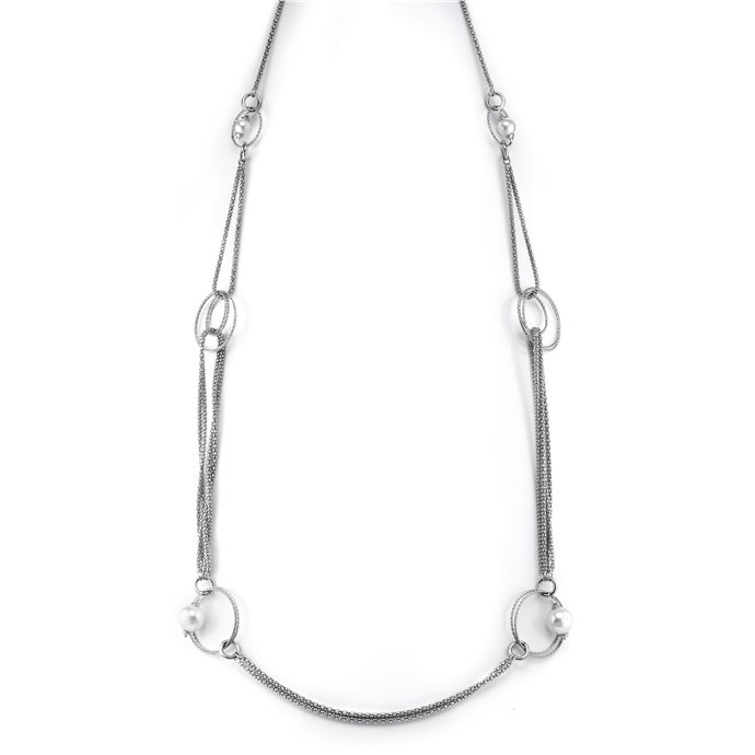 Multi Chain and Circle Pearl Necklace