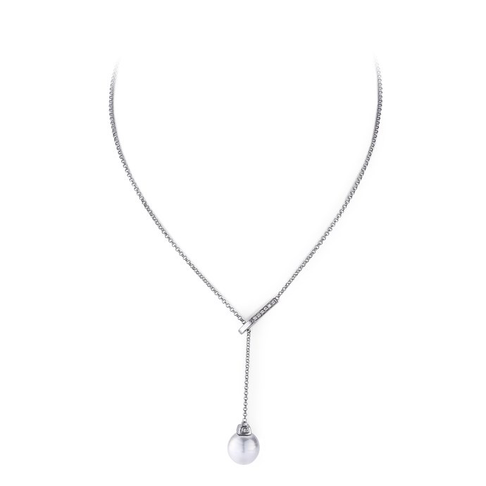 Grey Pearl Lariat Necklace