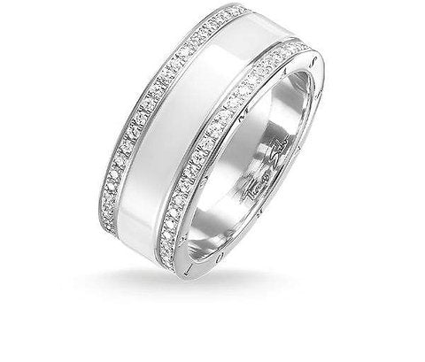 Cool Ceramic with CS Crystals Ring (Silver/White)