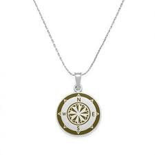 Compass Pendant Necklace (Silver/Green)