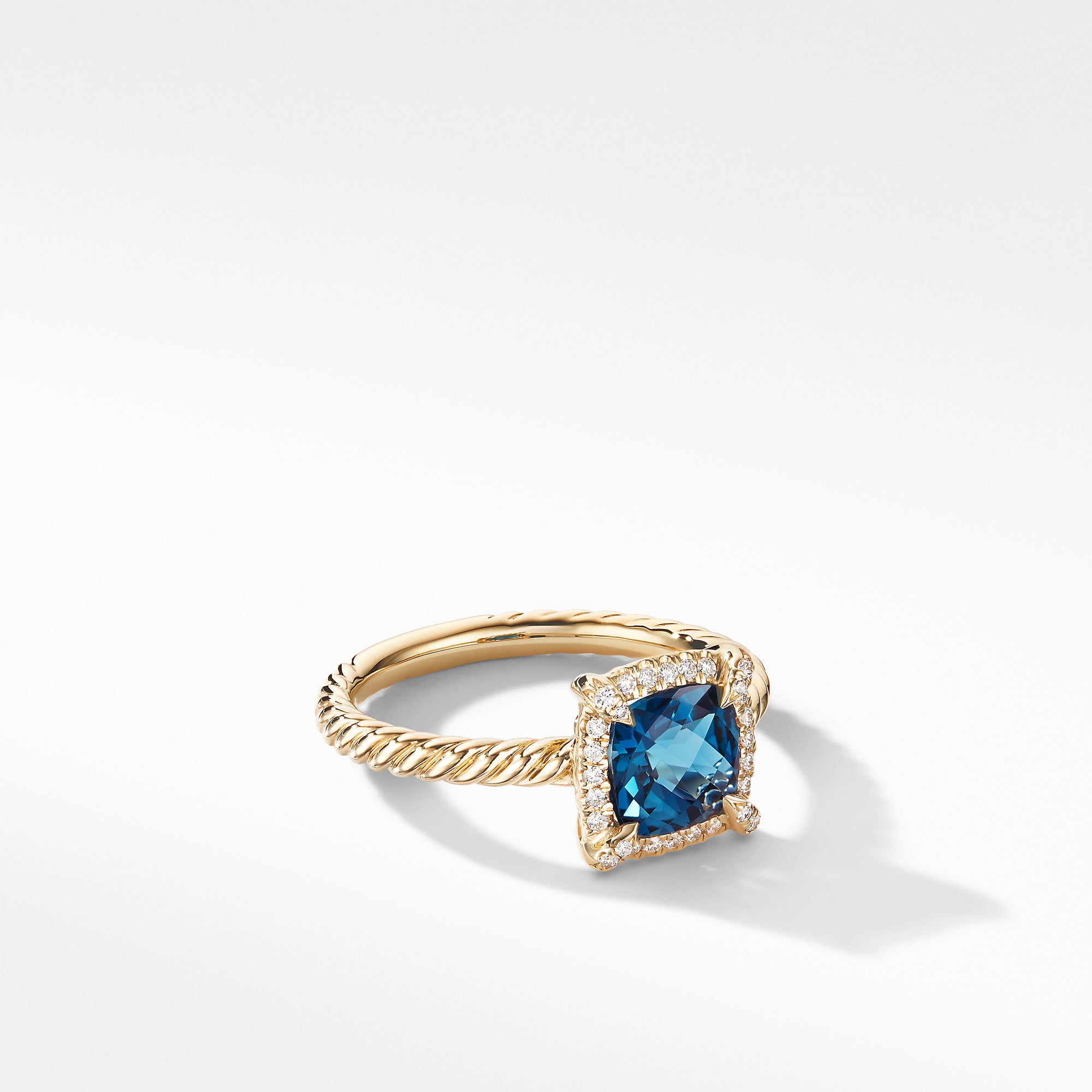 David Yurman Petite Chatelaine Pave Bezel Ring in 18k Gold and Hampton Blue Topaz- R14202D88AIBDI