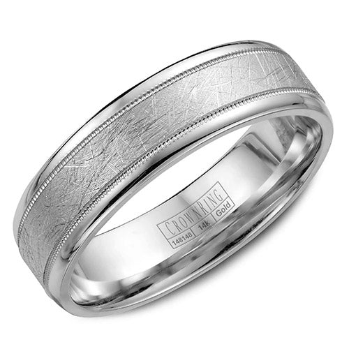 Crown Ring 14k White Gold Wedding Band - WB-7927-M10
