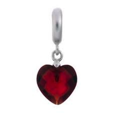 Garnet Heart Cut Drop Charm (Silver/Red)