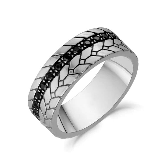 Black Stone Detailed Steel Ring