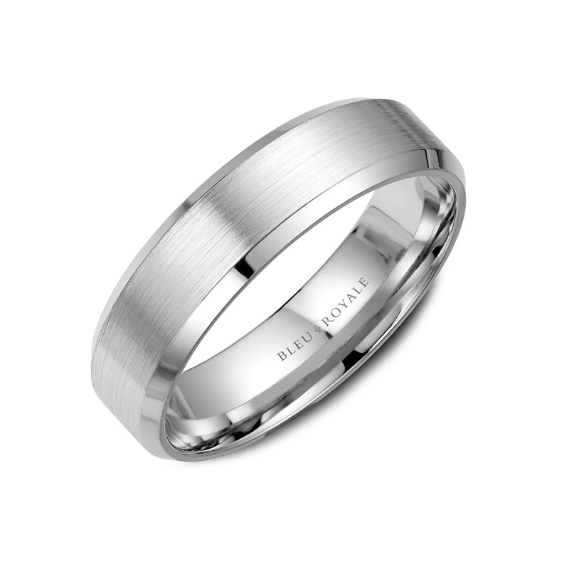 Bleu Royale 14K White Gold Beveled Edge Men's Wedding Band - RYL-023W65-M10