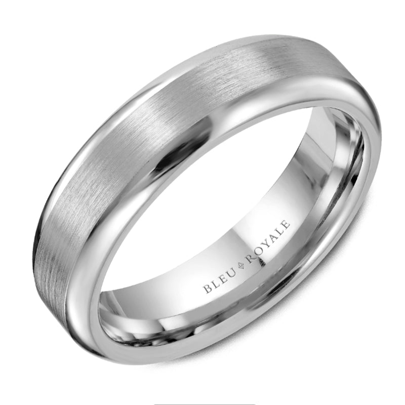 Bleu Royale 14K White Gold Brushed Center Men's Wedding Band - RYL-075W6-M10