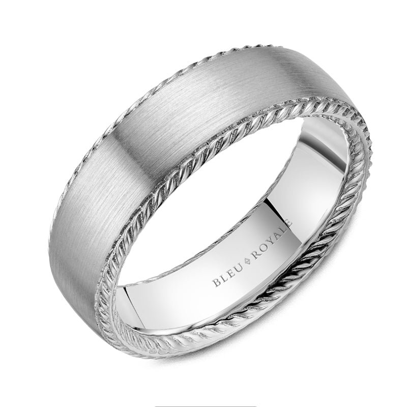 Bleu Royale 14K White Gold Rope Edge Men's Wedding Band - RYL-229W7-M10