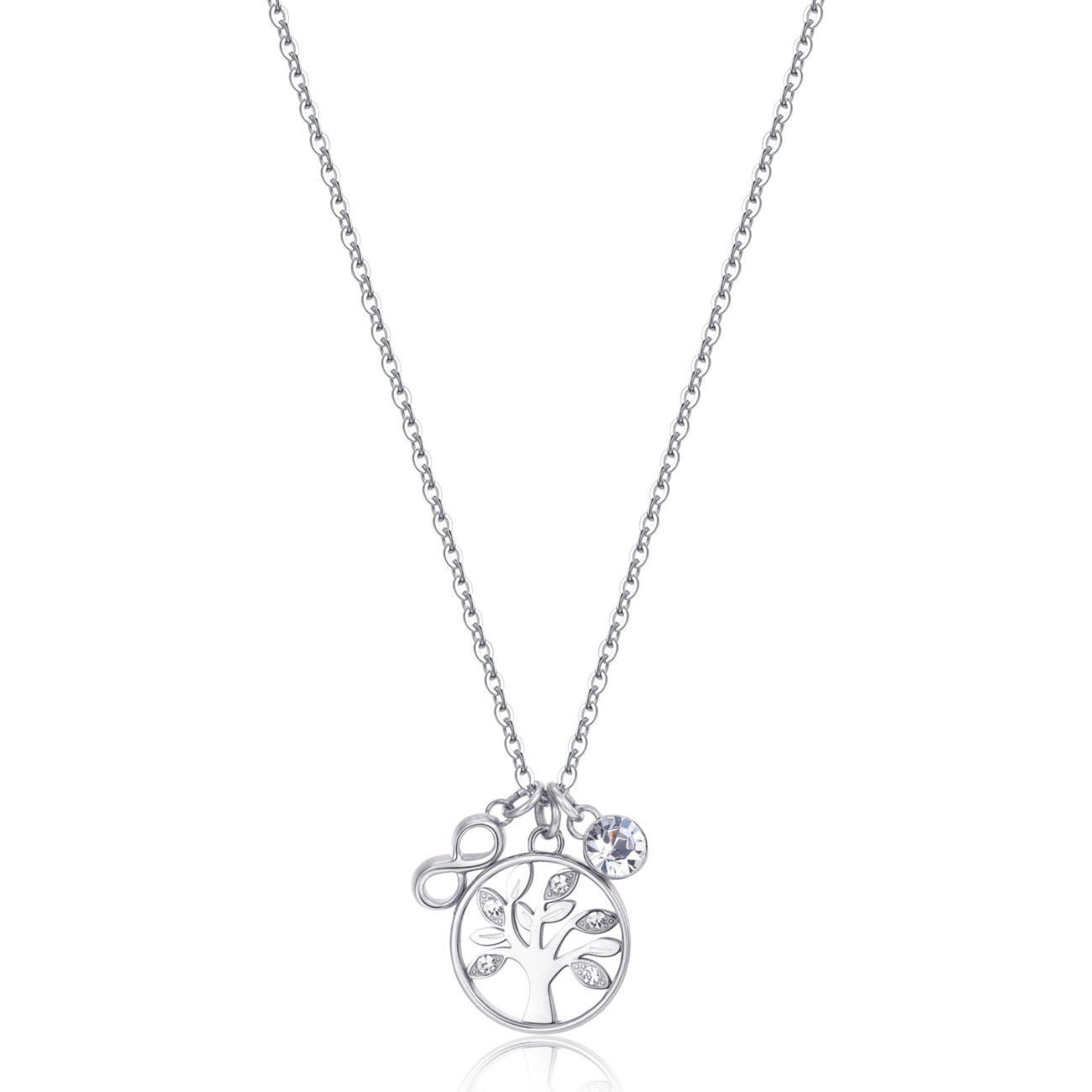 Chakra Tree of Life and Infinity Pendant Necklace (Silver)
