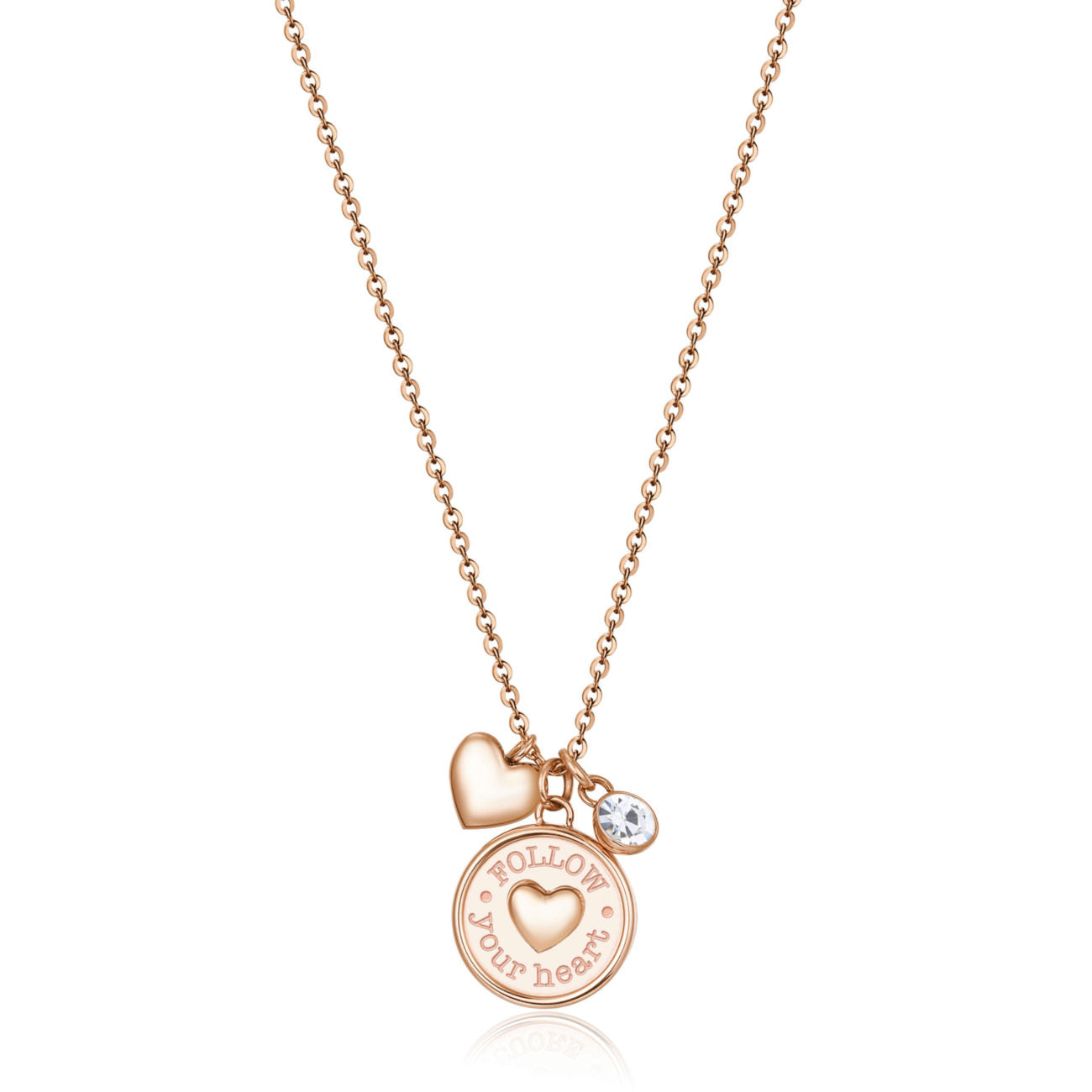 Chakra Heart Shape Pendant and Crystal Necklace (Rose-Gold)