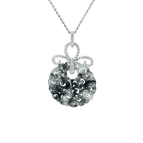 Black Jade Carved Pendant and Chain