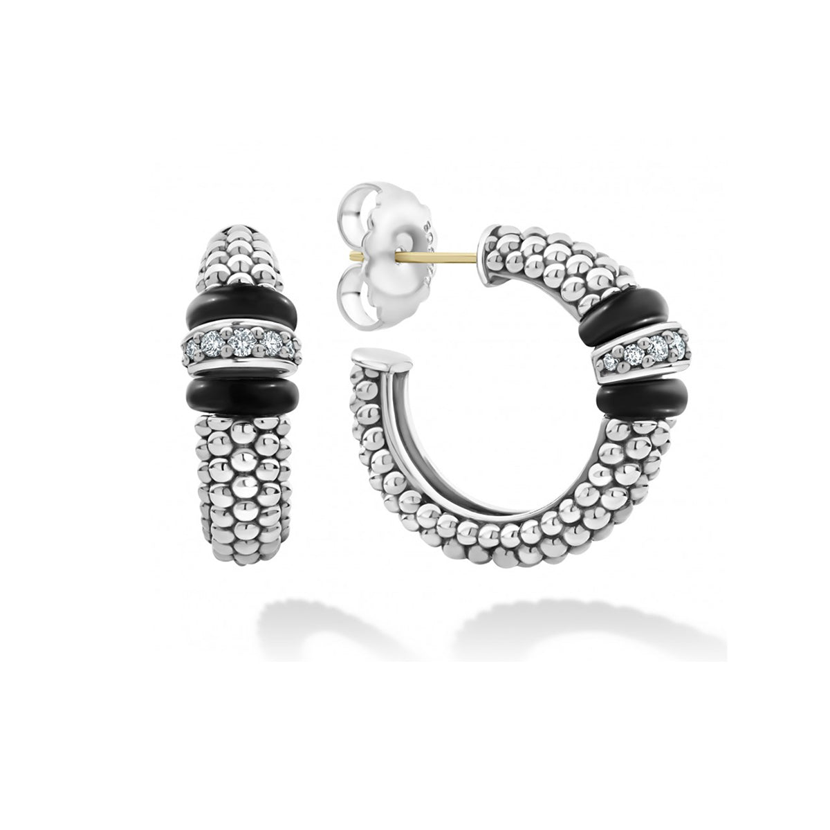 Lagos Black Caviar Diamond Hoop Earrings- 01-81922