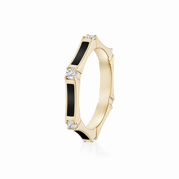 Melissa Kaye 18K Yellow Gold Black Enamel Diamond Ring - R2409A