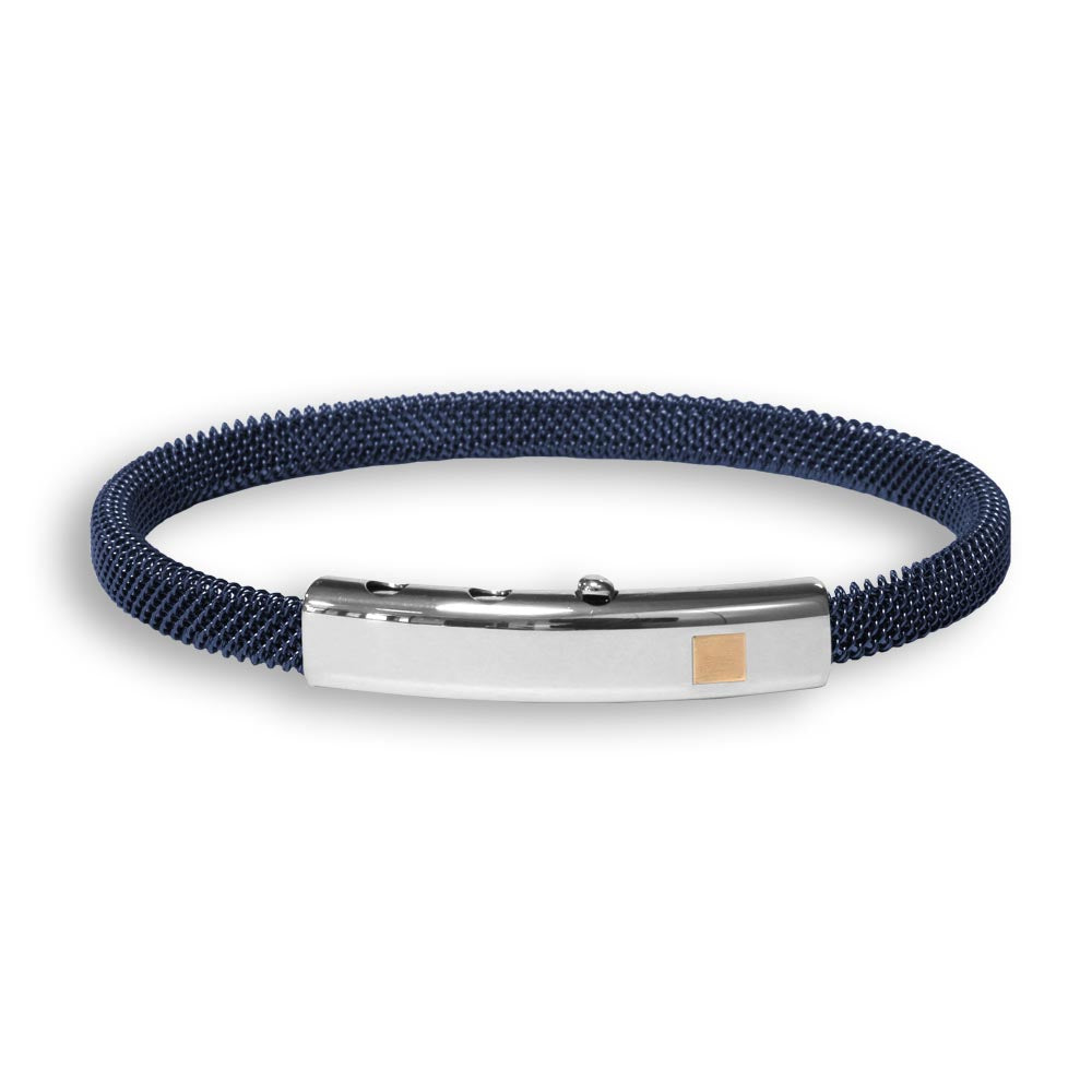 Blue Steel Bangle/18k Rose Gold Square Element